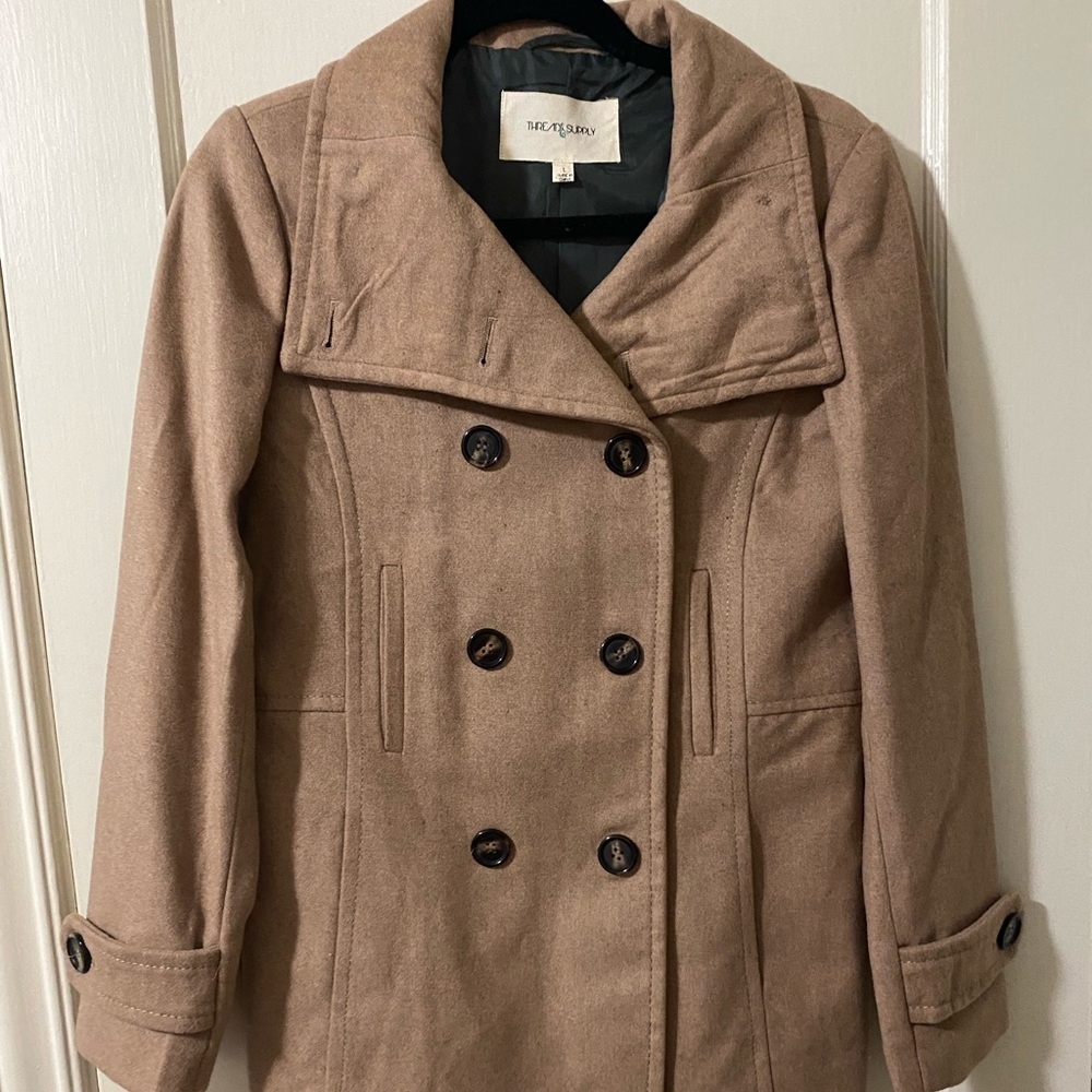 Never worn - camel colored, short pea coat